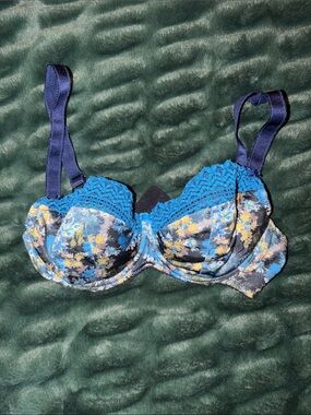 Comexim Underwire Floral Lace Bra in Blue and Yellow 30FF